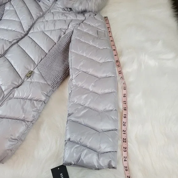 Kenneth Cole Large Silver Faux Fur Puffer Jacket New With Tags MSRP $220